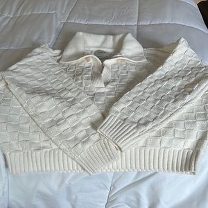 Checkerboard Stitch Notch-Neck Sweater